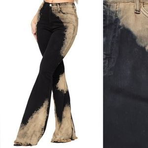 High Rise Flare leg Full length stretch denim bleach wash tie dye Jeans